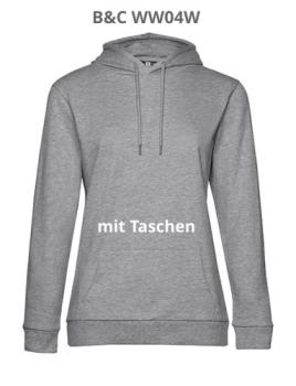 Damen-Hoodie in Grau mit Taschen von B&C mit Logodruck