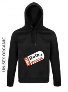 Damen-Organic Hoodie, dein Label mit Ihr Druckmotiv in Schwarz